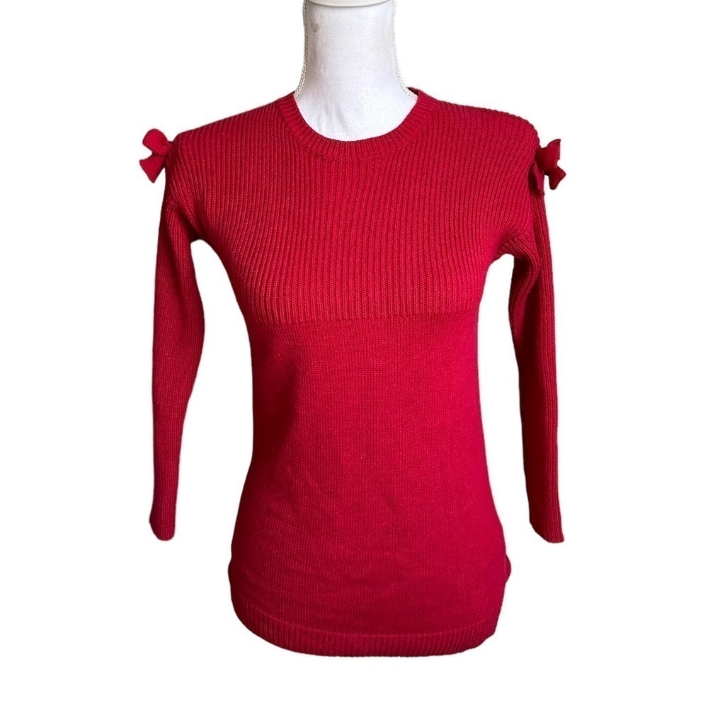 Tommy Bahama Youth Girls Sweater Pullover Solid Red Bows Size Medium Long Sleeve